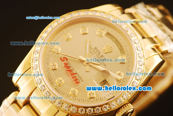 Rolex Day-Date Automatic Full Gold with Diamond Bezel-Golden Dial - Click Image to Close